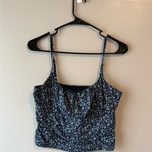 Hollister Dark Blue Floral Cropped Blouse
